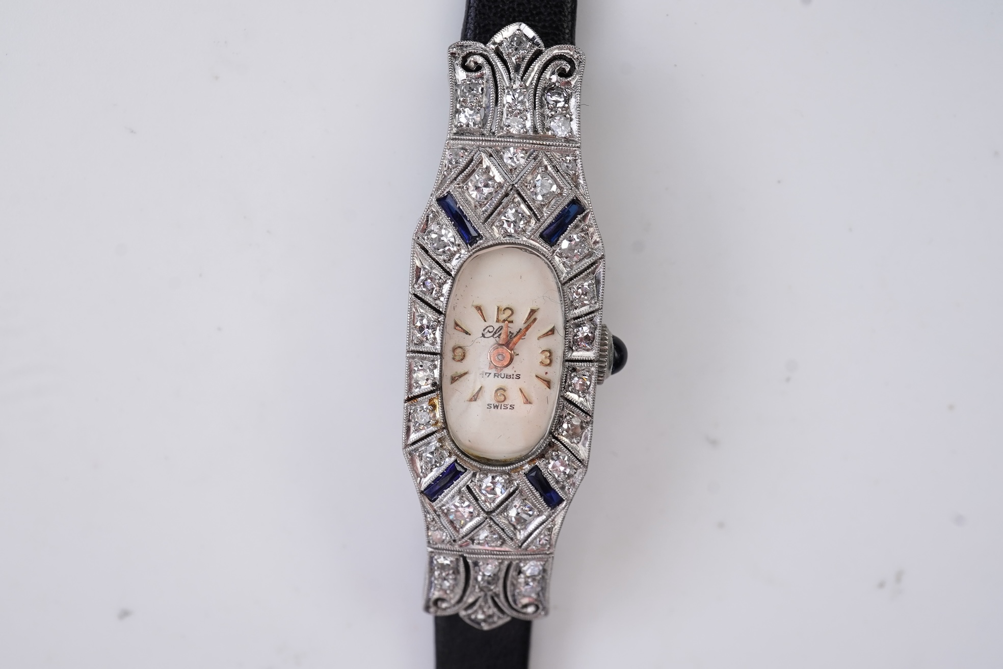 Clarté, a lady's Art Deco synthetic sapphire and diamond cocktail watch, 1930s
